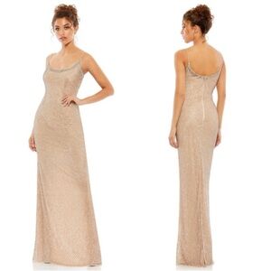 Mac Duggal NWT Beaded Spaghetti Strap Column Gown in Nude Women’s 10 93551